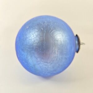 Beautiful‎ Vintage Kugle Style Crackle Glass round Blue bulb 4" inch ornament -5